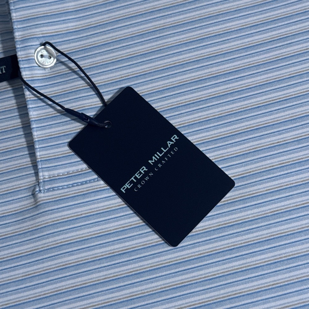 Peter Millar Crown Crafted Blue Frost Striped Golf Polo Men's Size 2XL XXL NEW